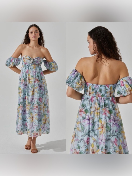 Astr Dresses & Skirts - ASTR the Label Floral Off the Shoulder Midi Dress Blue Multi Tropical